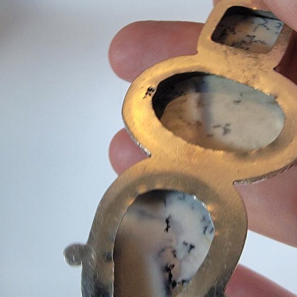 Dendritic Opal Pendant Necklace – Triple Stone Design + 20" Sterling Chain - Picture 5 of 10